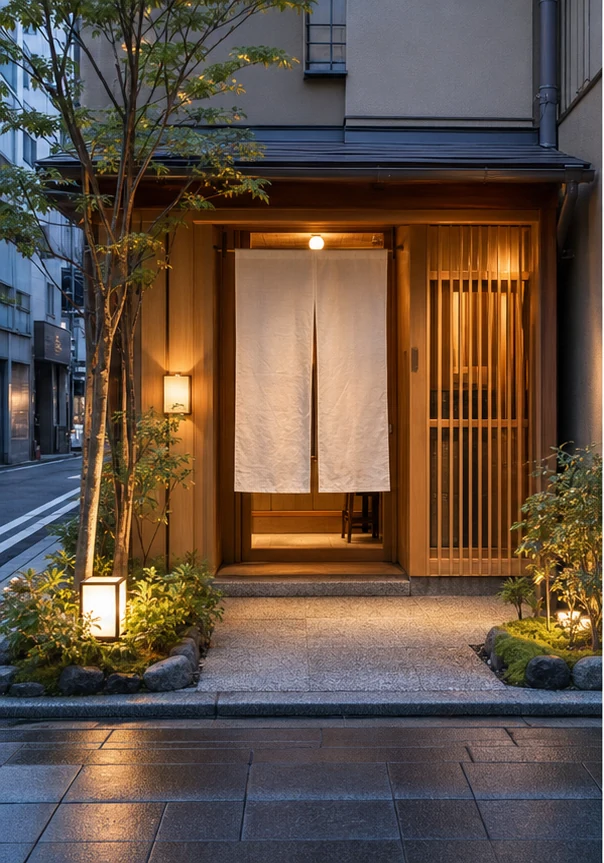 暖簾を掛けた店舗外観