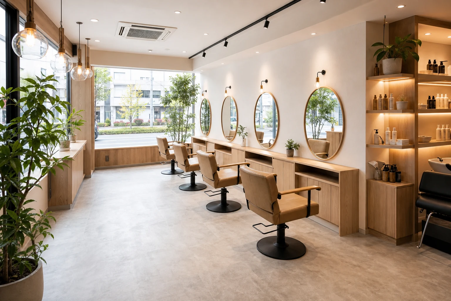 自然光が入る明るいサロン店内